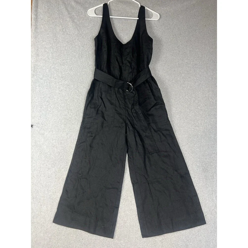 NWT Banana Republic Linen Belted Workwear Jumpsuit Black Sz 0 P MSRP $180